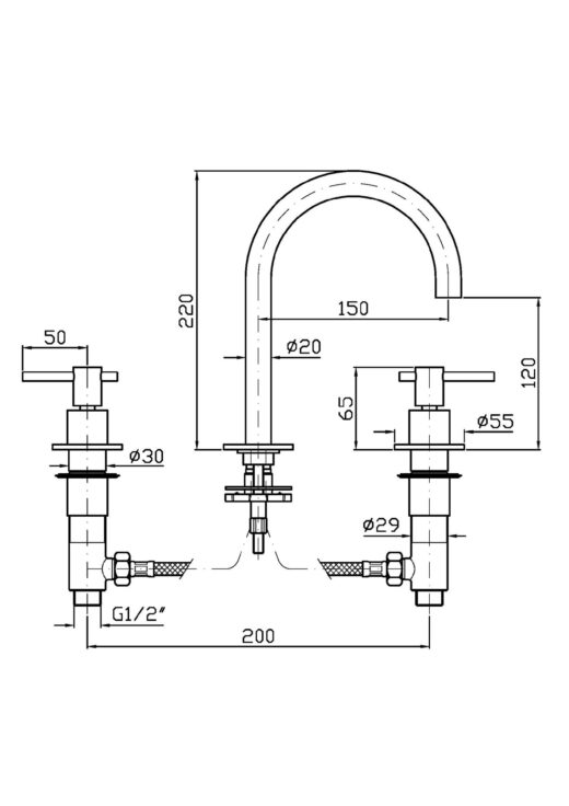 Aufsatz-Waschtischarmatur-ZH-HELM-Edelstahl-als-3-Loch-Armatur-mit-Zweihandbedienung-ZHL515XAE-BX-220mm-technische-Zeichnung