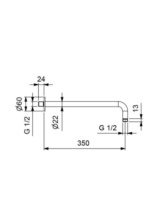 Zeichnung_Brausearm_ID_Ava, Länge 350mm, Inox Aisi 316L, Edelstahl V4A