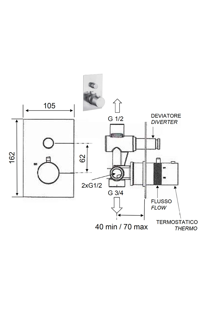 2-Wege Thermostat Unterputz Mischer Messing Ventil Duscharmatur Brausearmatur 