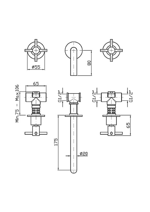 wand-waschtischarmatur-zc-helm-edelstahl-unterputz-armatur-zweihandbedienung-ZHM760XAE-BX-technische-Zeichnung